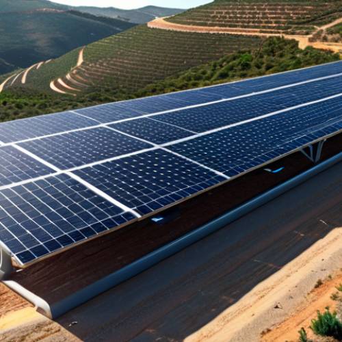 Home 4 **
"Vast solar panel array in the Algarve region of Portugal, generating clean energy to power a futuristic Hyperloop system. Rolling hills and bright sunshine. Emphasize sustainability and technological advancement."
**
