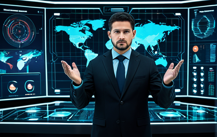 A professional male cybersecurity expert, fully clothed in a modest dark business suit, stands with a natural pose in a futuristic command center. Holographic data displays showing secure network patterns and complex algorithms surround him. His well-formed hands, with proper finger count, rest naturally on a transparent console, conveying a sense of focused oversight. The environment is clean, high-tech, and suggests an advanced transportation control system. This image is safe for work, appropriate content, perfect anatomy, correct proportions, professional photography, high quality.