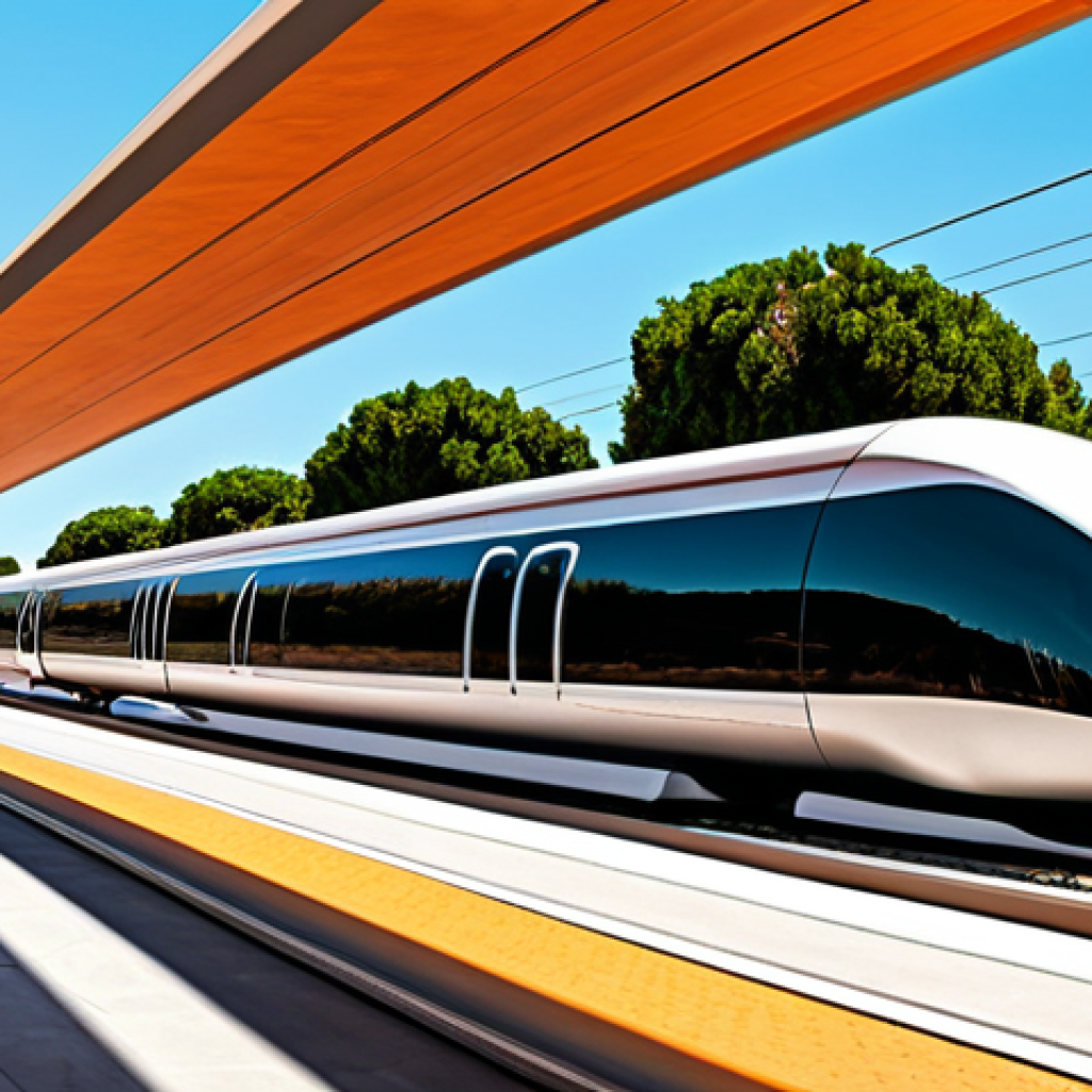 Hyperloop and Regional Development**
"A sleek, modern Hyperloop pod arriving at a futuristic station in the Algarve region of Portugal, surrounded by orange groves and distant beaches, fully clothed passengers exiting, appropriate attire, safe for work, perfect anatomy, natural proportions, professional digital art, high quality."
**