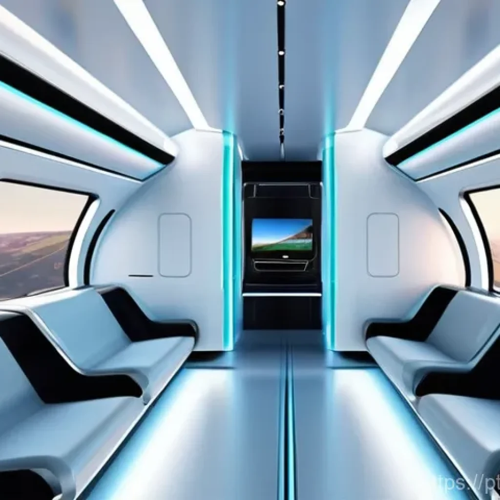 하이퍼루프의 역사적인 추진 프로젝트 - **Prompt:** "A futuristic Hyperloop capsule interior, sleek and minimalist, with ergonomic seating f...
