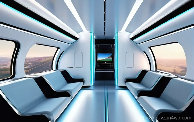하이퍼루프의 역사적인 추진 프로젝트 - **Prompt:** "A futuristic Hyperloop capsule interior, sleek and minimalist, with ergonomic seating f...
