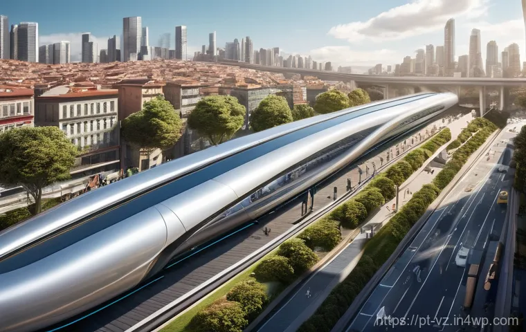 하이퍼루프의 역사적인 추진 프로젝트 - **Prompt:** "A futuristic Hyperloop capsule interior, sleek and minimalist, with ergonomic seating f...