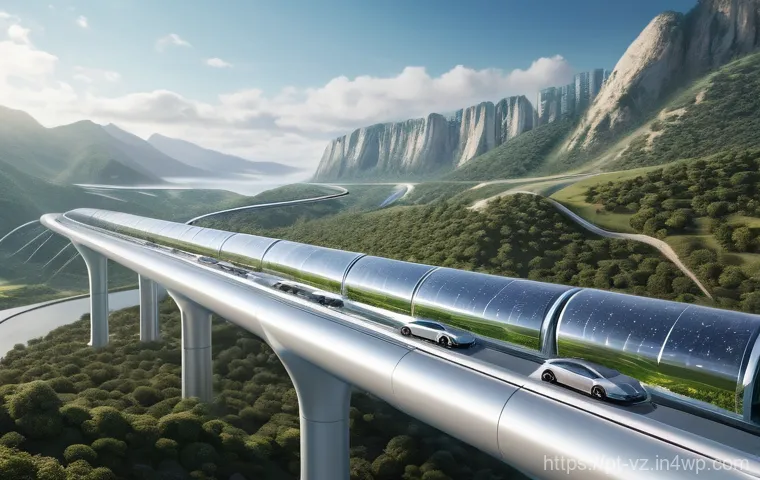 하이퍼루프의 역사적인 추진 프로젝트 - **Prompt:** "A dynamic and optimistic scene depicting a Hyperloop station seamlessly integrated into...