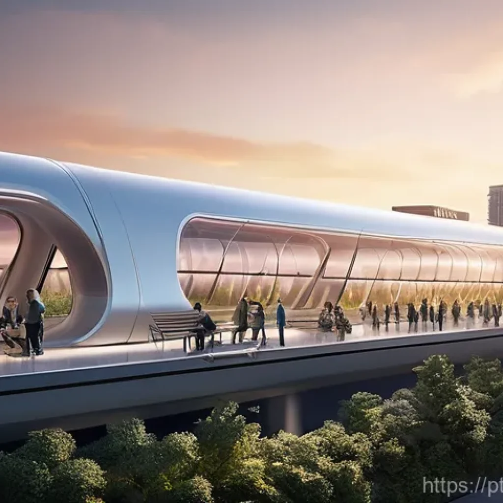 하이퍼루프 교통의 자금 조달 전략 - **Prompt 1: Futuristic Hyperloop Urban Hub**
"A bustling, ultra-modern Hyperloop station integra...