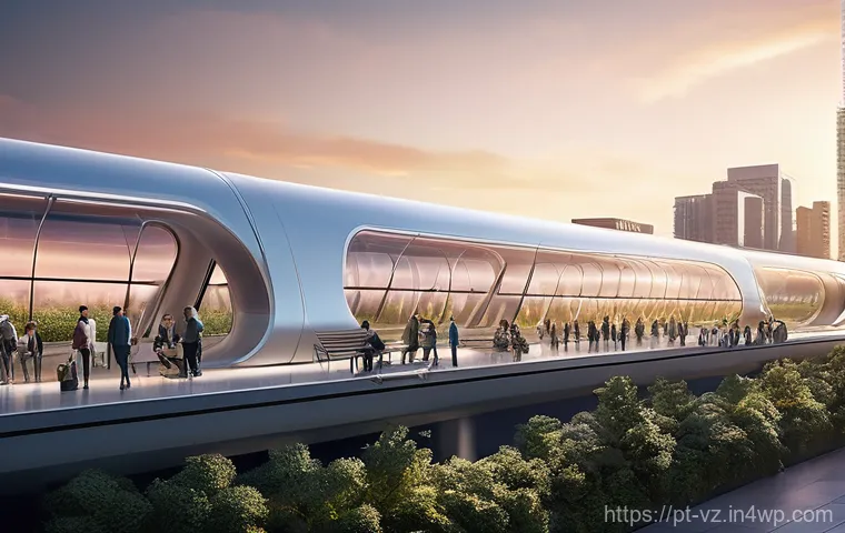 하이퍼루프 교통의 자금 조달 전략 - **Prompt 1: Futuristic Hyperloop Urban Hub**
    "A bustling, ultra-modern Hyperloop station integra...