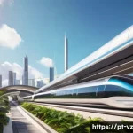 Home 21 하이퍼루프의 경제적 이점 분석 - A futuristic Hyperloop station in a vibrant Brazilian cityscape, featuring sleek, transparent capsul...