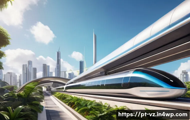 하이퍼루프의 경제적 이점 분석 - A futuristic Hyperloop station in a vibrant Brazilian cityscape, featuring sleek, transparent capsul...