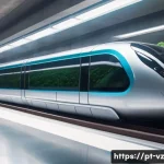 Home 20 하이퍼루프 교통의 기술 발전을 위한 로드맵 - A futuristic Hyperloop train gliding smoothly inside a sleek, high-tech vacuum tube tunnel with visi...