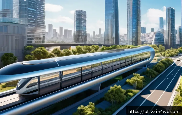 하이퍼루프의 사회적 영향과 혜택 - A futuristic Hyperloop station integrated into a bustling Brazilian cityscape, featuring sleek, elev...